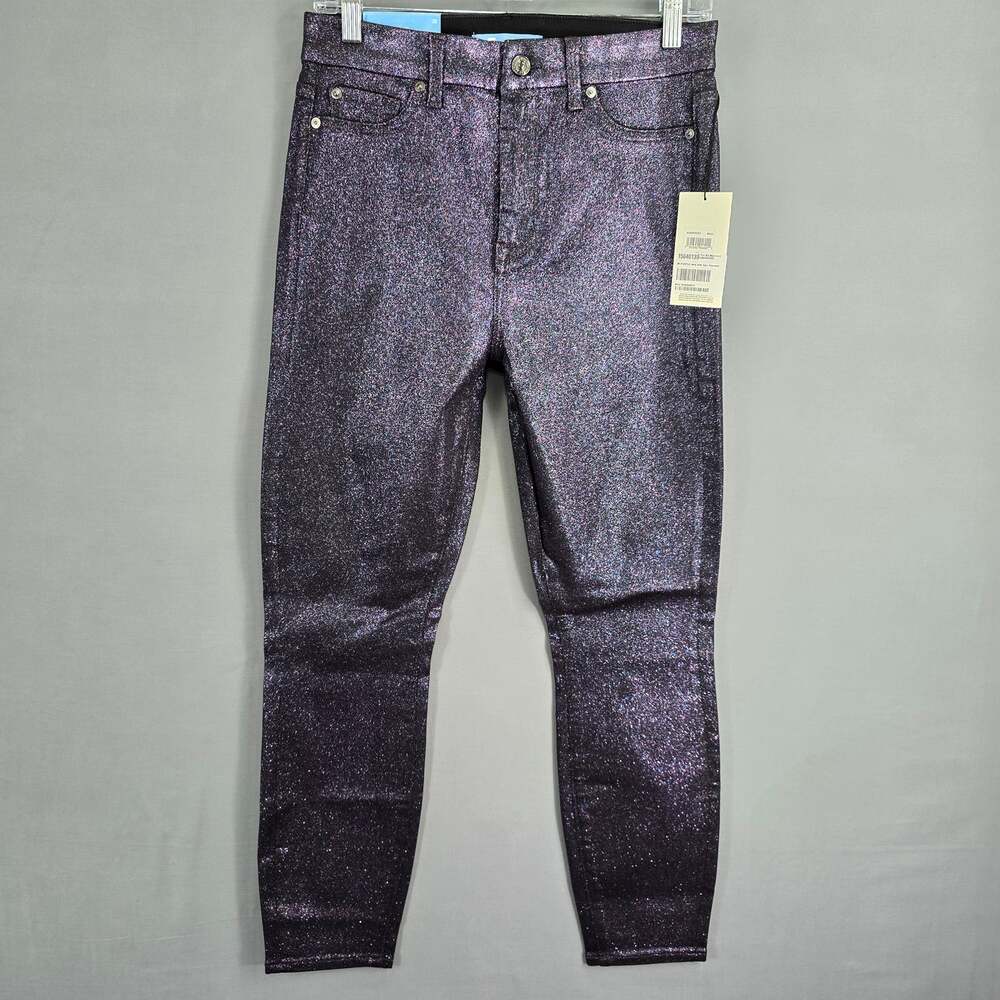 7 For All Mankind Anthropologie Purple Metallic Glitter Pants NEW Size 28 Skinny